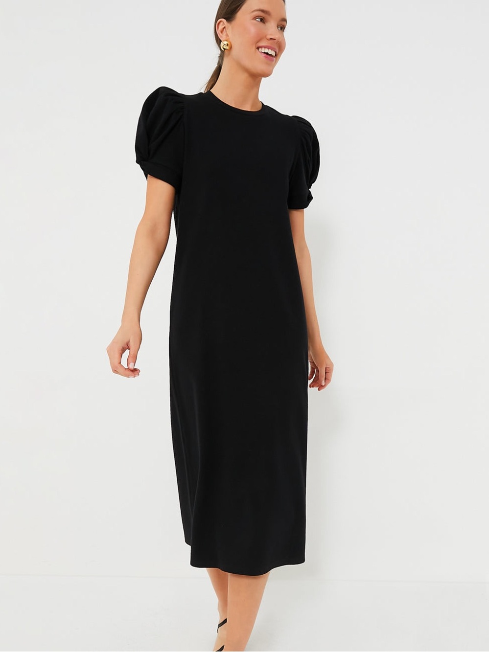 Pomander Place Vesty Midi Dress Puff Sleeve Sz M Black Formal Career Tuckernuck